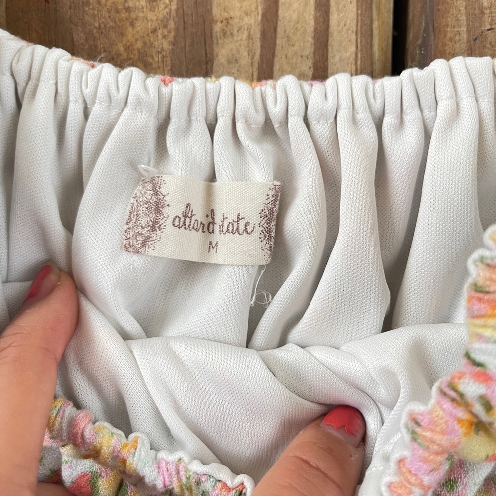 Altar’d State Floral Off Shoulder Puff Sleeve Smocked Top Size M - Picture 3 of 8